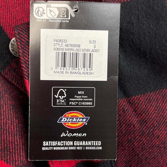 Dickies Flannel Chore Coat Sz S New $80 Red Plaid Fleece-Lined Jacket Shacket - Picture 9 of 12